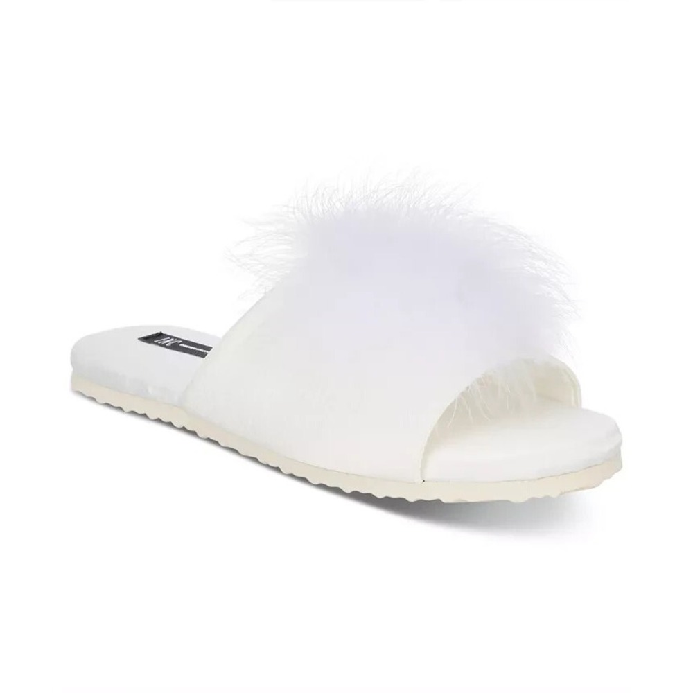 INC International Concepts Marabou Slide‎ Slippers Women's Size 11/12 White NEW